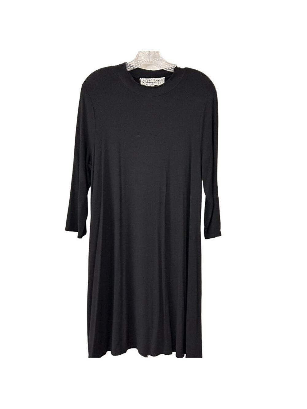 Pink Martini Black A-Line Dress Mock Neck 3/4 Sleeve Size L